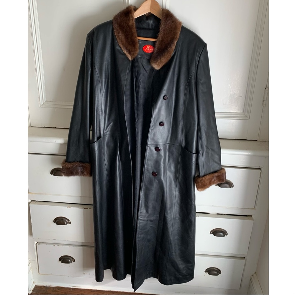 Leather Coat with Fur trim